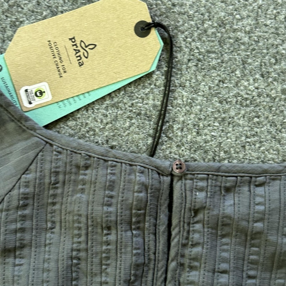 PrAna Blouse Womens XS Gray Pinoit Top Woven Dobby Organic Cotton Short Sleeve - Picture 10 of 11